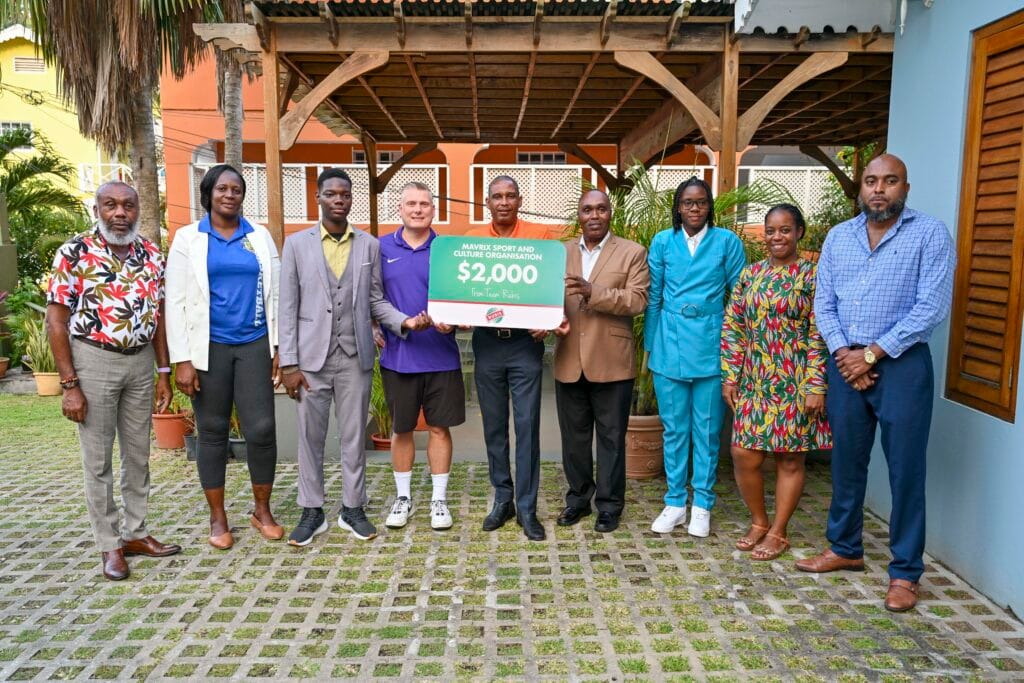(L-R) Present during the official presentation was Winfield Tannis-Abbott - Secretary, Mavrix Basketball Team, Suzette Jackson - President, National Basketball Federation, Pure Green - Under 18 Player, Mavrix Basketball Team, Cameron Turner – Coach, Eastern Arizona Men's Basketball College Team, Elroy Edwards - RUBIS Accounts Executive, Richard Cato - President/Head Coach, Mavrix Basketball Team, Vedel Charles - Captain Female Division, Mavrix Basketball Team, Malika Mohammed – Parent and Jomo Dean May - Ag. Director of Sports, Ministry of Housing and Sports.