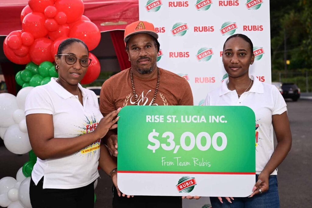 Pictured from left are RUBIS Accounts Executive, Chriselda Norbal, Dr. Venus Cherry, Chairman of RISE St. Lucia, and Tamika Celestin, RUBIS Assistant Accounts Executive.